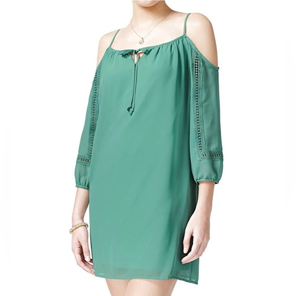 City Studios sea foam green cold shoulder dress with embroidery XS